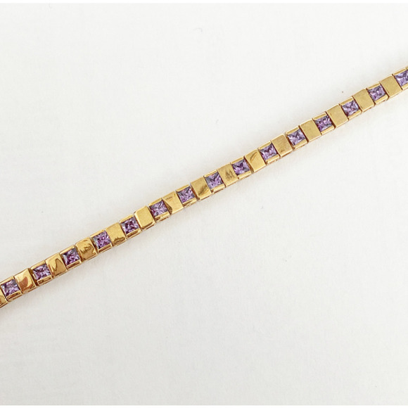 Purple Violet Cubic Zirconia and Gold Plated Princess Tennis Bracelet - Picture 3 of 3